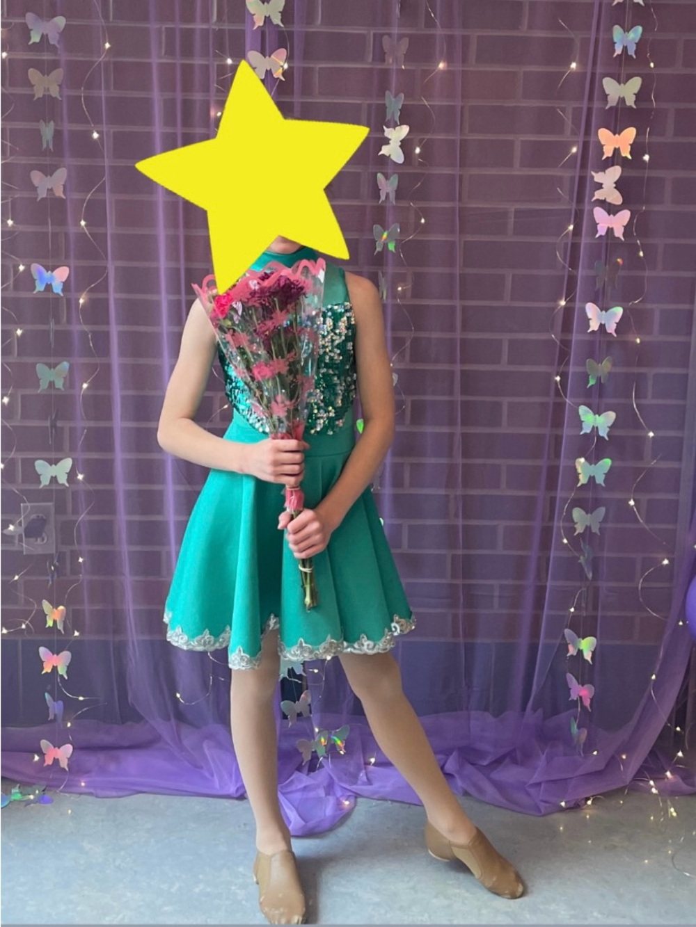 Weissman Teal Sequin Dance Dress for Girls Spandex w Built in Underwear